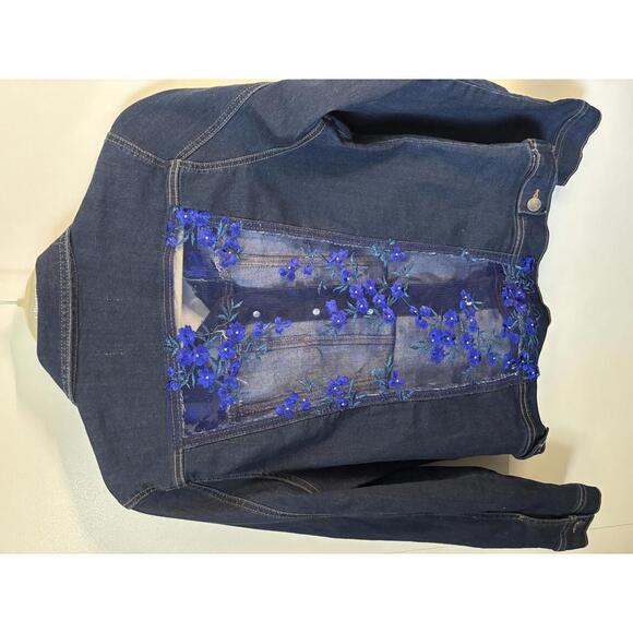 Tarra C’est Toi Lace Jean Jacket, Women’s L, Embroidered - Picture 3 of 6